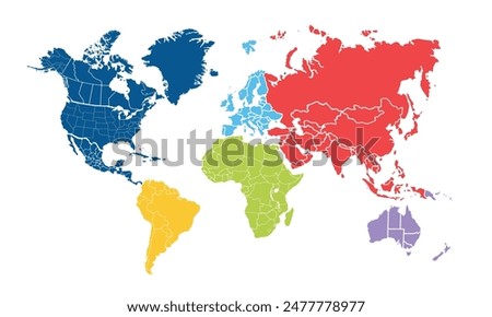 World map isolated modern colorful style. for website layouts, background, education, precise, customizable, Travel worldwide, map silhouette backdrop, earth geography, political, reports.