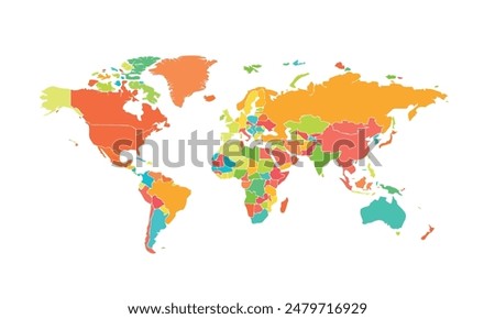 World map isolated modern colorful style. for website layouts, background, education, precise, customizable, Travel worldwide, map silhouette backdrop, earth geography, political, reports.