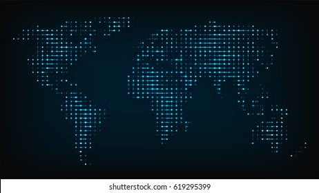 World Map isolated from night lights abstract vector illustration. Abstract  map computer round point with local highlight for your projects.
