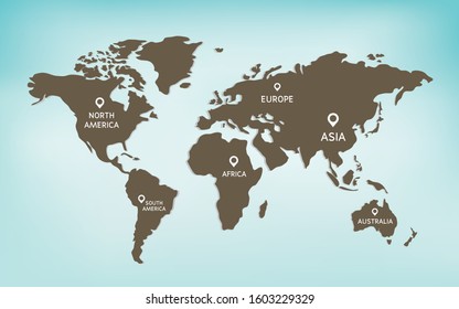 World map isolated on blue background. Brown worldmap vector  design infographics. Flat Earth Graph World map illustration