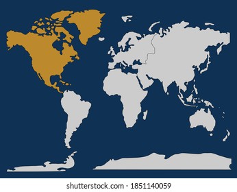 world map isolated on blue background. Isolated North America