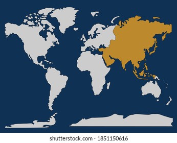 world map isolated on blue background. Isolated Asia