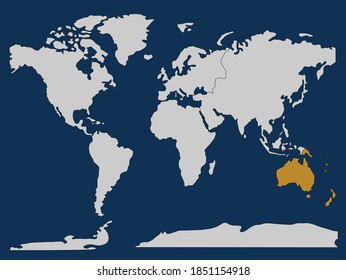 mapa del mundo aislado en fondo azul. Australia aislada