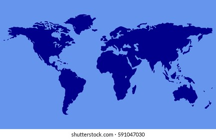 World map isolated on blue background. Earth map. Vector illustration.
