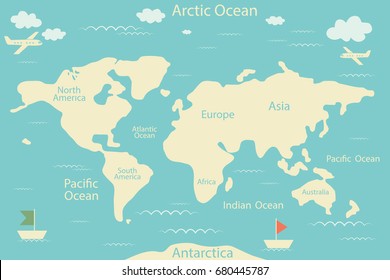 World map isolated on a blue background. Vector illustration. Layout of the infographic layout. Flat world of Earth illustration.