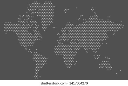 World map isolated on gray background. Stylized dotted Earth template for back wall, infographics, design. Modern flat illustration.