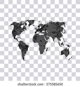 World map isolated on transparent background. Earth. Modern. Grunge World map. Vector Illustration.