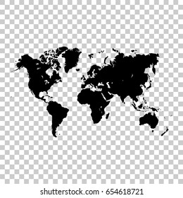 World map isolated on transparent background. Black map for your design. Vector illustration, easy to edit.