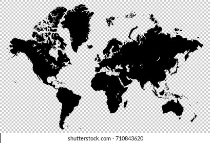 World map isolated on a transparent background, highly detailed vector illustration. All elements are easily editable and located in separate layers