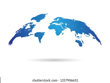 World Map Isolated on White Background in Bright Blue Color.