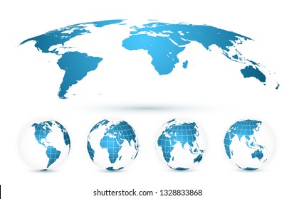 World Map Isolated on White Background in Bright Blue Color. Earth globe. World map set. Vector Illustration.