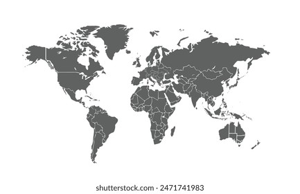 Mapa del mundo aislado sobre fondo blanco. para diseños de Sitio web, informes, infografías anuales, mundo, viajes por el mundo, fondo de silueta de mapa.