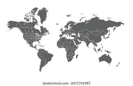 Weltkarte isoliert auf weißem Hintergrund. für Website-Layouts, Berichte, jährliche Infografiken, Welt, Reisen um die Welt, Karte Silhouette Hintergrund.