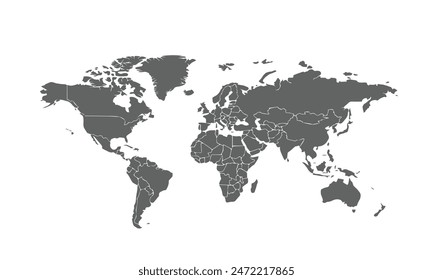 world map isolated on white background. for website layouts, reports, annual infographics, world,travel around the world, map silhouette backdrop.
