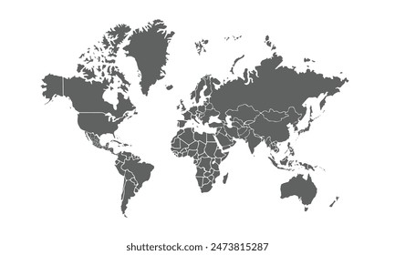 World map isolated on white background. for website layouts, background, education, precise, customizable, Travel worldwide, map silhouette backdrop, earth geography, political, physical.