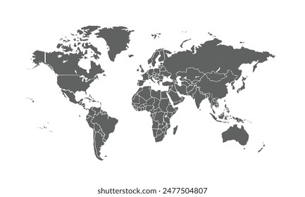 World map isolated on white background. for website layouts, background, education, precise, customizable, Travel worldwide, map silhouette backdrop, earth geography, political, reports.