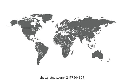 World map isolated on white background. for website layouts, background, education, precise, customizable, Travel worldwide, map silhouette backdrop, earth geography, political, reports.