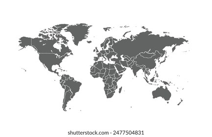 World map isolated on white background. for website layouts, background, education, precise, customizable, Travel worldwide, map silhouette backdrop, earth geography, political, reports.