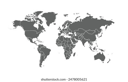 World map isolated on white background. for website layouts, background, education, precise, customizable, Travel worldwide, map silhouette backdrop, earth geography, political, reports.