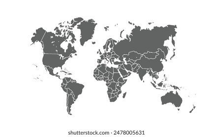 World map isolated on white background. for website layouts, background, education, precise, customizable, Travel worldwide, map silhouette backdrop, earth geography, political, reports.