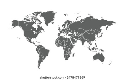 World map isolated on white background. for website layouts, background, education, precise, customizable, Travel worldwide, map silhouette backdrop, earth geography, political, reports.
