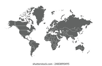 World map isolated on white background. for website layouts, background, education, precise, customizable, Travel worldwide, map silhouette backdrop, earth geography, political, reports.