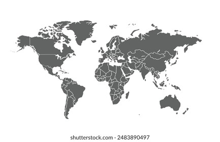 World map isolated on white background. for website layouts, background, education, precise, customizable, Travel worldwide, map silhouette backdrop, earth geography, political, reports.