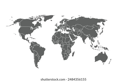 World map isolated on white background. for website layouts, background, education, precise, customizable, Travel worldwide, map silhouette backdrop, earth geography, political, reports.