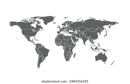 World map isolated on white background. for website layouts, background, education, precise, customizable, Travel worldwide, map silhouette backdrop, earth geography, political, reports.