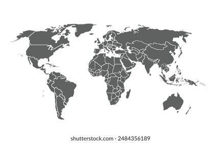 World map isolated on white background. for website layouts, background, education, precise, customizable, Travel worldwide, map silhouette backdrop, earth geography, political, reports.