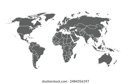 World map isolated on white background. for website layouts, background, education, precise, customizable, Travel worldwide, map silhouette backdrop, earth geography, political, reports.