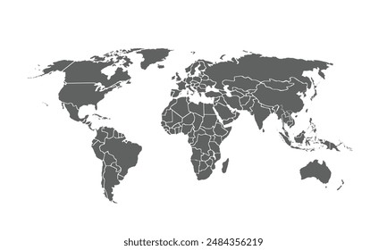 World map isolated on white background. for website layouts, background, education, precise, customizable, Travel worldwide, map silhouette backdrop, earth geography, political, reports.