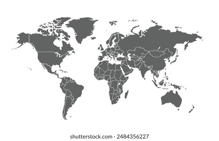 World map isolated on white background. for website layouts, background, education, precise, customizable, Travel worldwide, map silhouette backdrop, earth geography, political, reports.