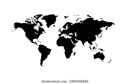 World map isolated on white background.black color style. for website layouts, background, education, precise, customizable, Travel worldwide, map silhouette backdrop, earth geography, political.