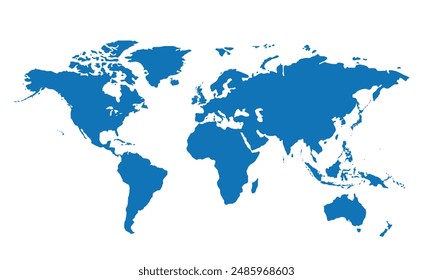 World map isolated on white background.blue color style. for website layouts, background, education, precise, customizable, Travel worldwide, map silhouette backdrop, earth geography, political.