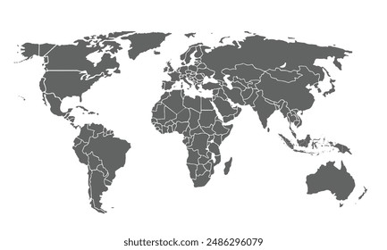 Mapa del mundo aislado sobre fondo blanco. para diseños de Sitio web, fondo, educación, preciso, personalizable, Viajes por todo el mundo, fondo de silueta de mapa, geografía de la tierra, política, informes.