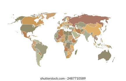 World map isolated on white background.vintage color style. for website layouts, background, education, precise, customizable, Travel worldwide, map silhouette backdrop, earth geography, political.