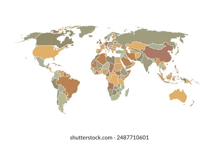 World map isolated on white background.vintage color style. for website layouts, background, education, precise, customizable, Travel worldwide, map silhouette backdrop, earth geography, political.