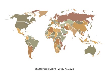 World map isolated on white background.vintage color style. for website layouts, background, education, precise, customizable, Travel worldwide, map silhouette backdrop, earth geography, political.