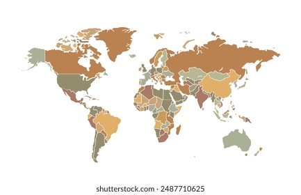 World map isolated on white background.vintage color style. for website layouts, background, education, precise, customizable, Travel worldwide, map silhouette backdrop, earth geography, political.