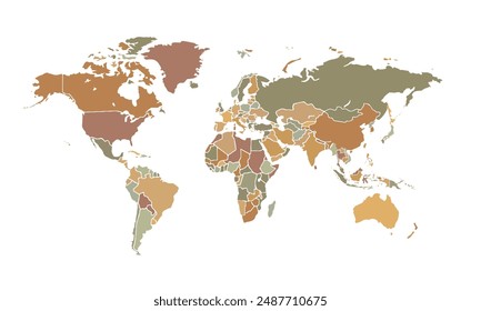 World map isolated on white background.vintage color style. for website layouts, background, education, precise, customizable, Travel worldwide, map silhouette backdrop, earth geography, political.