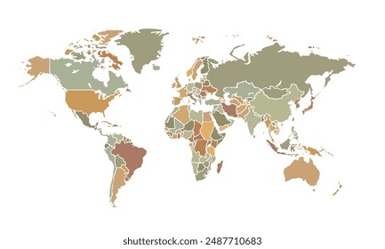 World map isolated on white background.vintage color style. for website layouts, background, education, precise, customizable, Travel worldwide, map silhouette backdrop, earth geography, political.