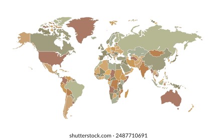 World map isolated on white background.vintage color style. for website layouts, background, education, precise, customizable, Travel worldwide, map silhouette backdrop, earth geography, political.