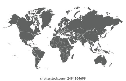 World map isolated on white background.for website layouts, background,education,precise, customizable,Travel worldwide, map silhouette backdrop,earth geography, political,reports.