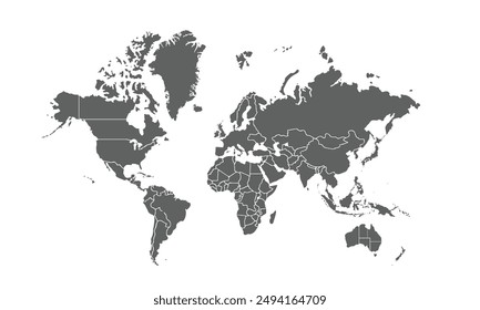 World map isolated on white background.for website layouts, background,education,precise, customizable,Travel worldwide, map silhouette backdrop,earth geography, political,reports.