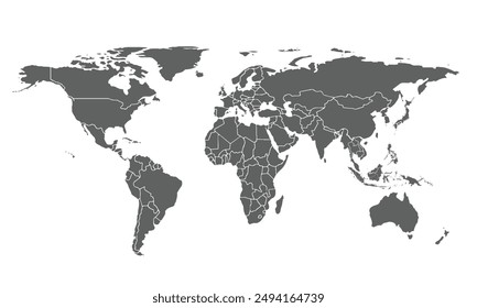 World map isolated on white background.for website layouts, background,education,precise, customizable,Travel worldwide, map silhouette backdrop,earth geography, political,reports.