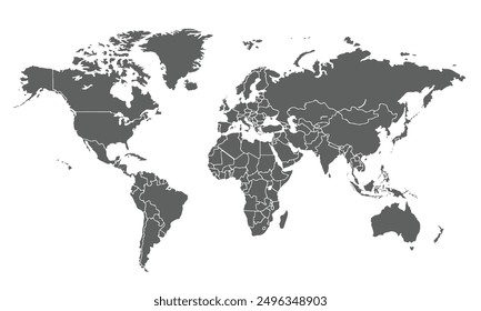 World map isolated on white background. for website layouts, background, education, precise, customizable, Travel worldwide, map silhouette backdrop, earth geography, political, reports.