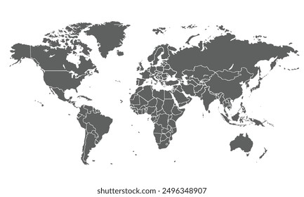 World map isolated on white background. for website layouts, background, education, precise, customizable, Travel worldwide, map silhouette backdrop, earth geography, political, reports.