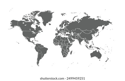 World map isolated on white background. for website layouts, background, education, precise, customizable, Travel worldwide, map silhouette backdrop, earth geography, political, reports.