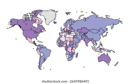 World map isolated on white background for website layouts,background,education, precise,customizable,Travel worldwide ,earth geography, political,reports.